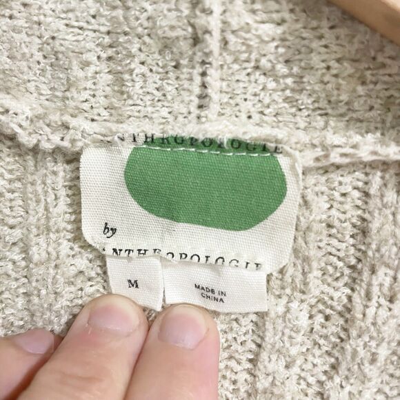 Anthropologie Women Medium Long Line Cream Beige Knit Cardigan Pockets Cozy - Picture 3 of 7